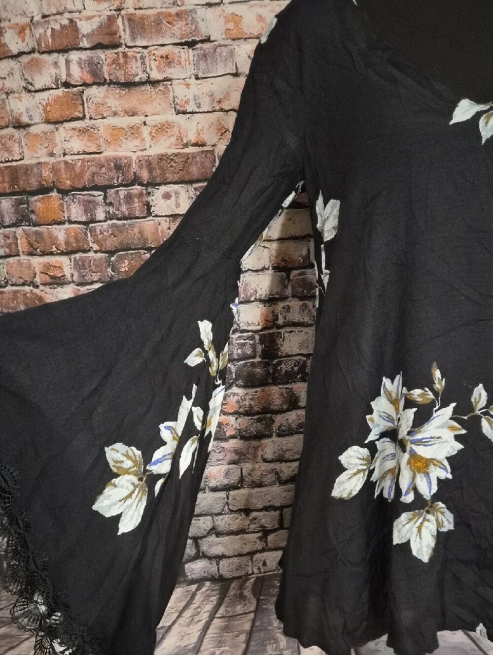 Free People Wanderer Mini Dress with Lace Trim Bell Sleeves And Cut Out Back - Picture 4 of 11